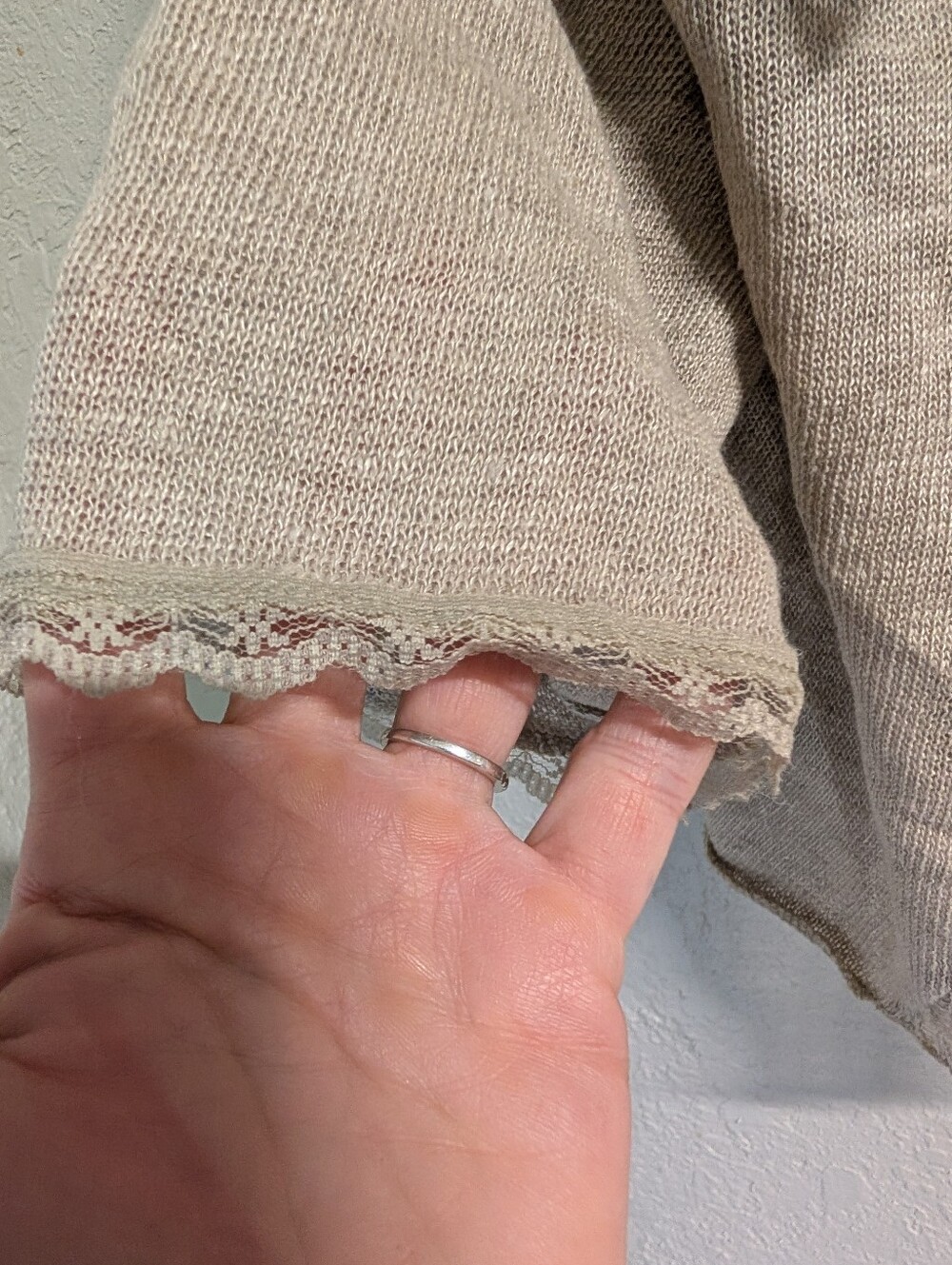 Linen Lace Tie Front Cropped Cardigan M Beige Cream Dainty Goblin Fairy Boho - Picture 2 of 8